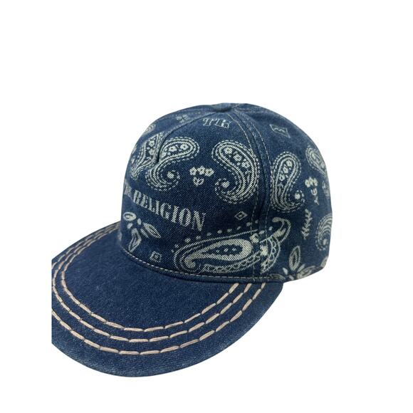 True Religion Blue Paisley Denim Hat Adjustable Strapback Hat - Picture 2 of 7